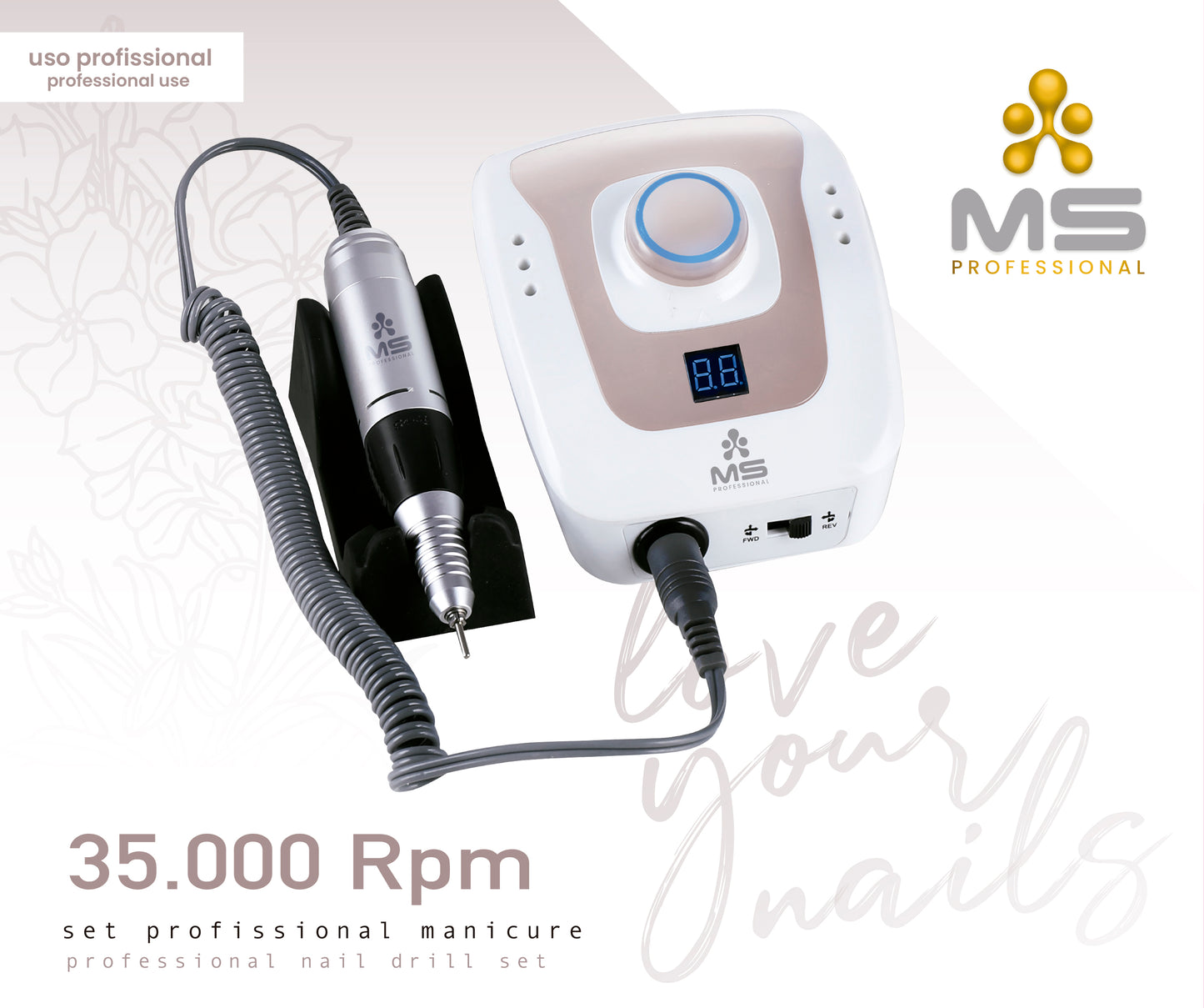 SET MANICURE DIGITAL 35000RPM - MS PRO - 3 BLACK CERAMIC BITS